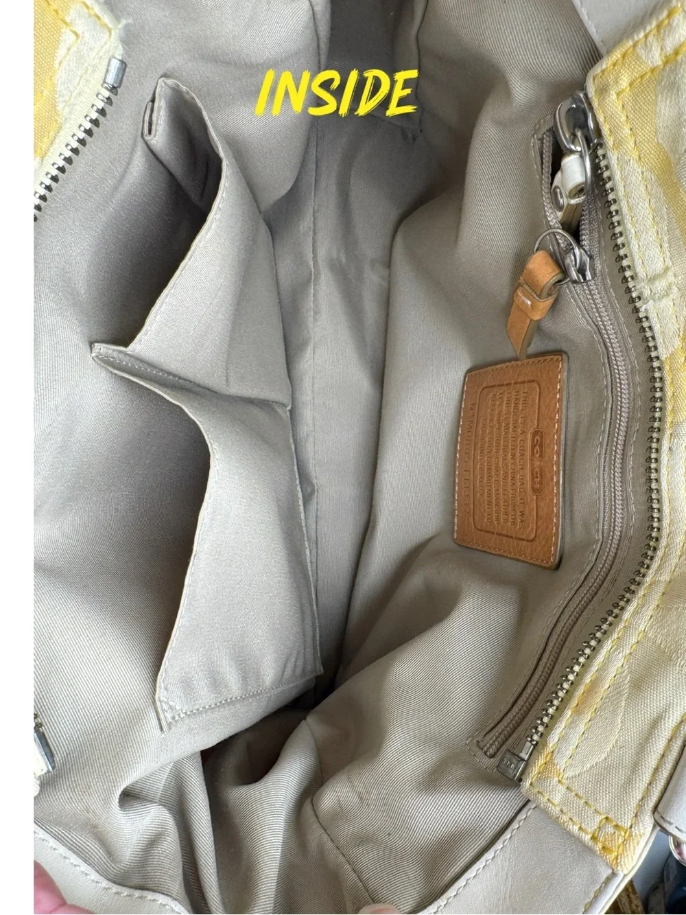 Coach Hampton Optic C Signature Stripe Yellow White Double Handle Shoulder Bag